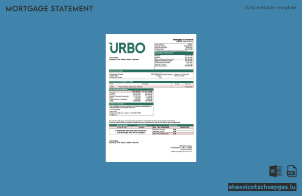 Litauen UAB Urbo bankas Hypothekenabrechnung Word- und PDF-Beispielvorschau